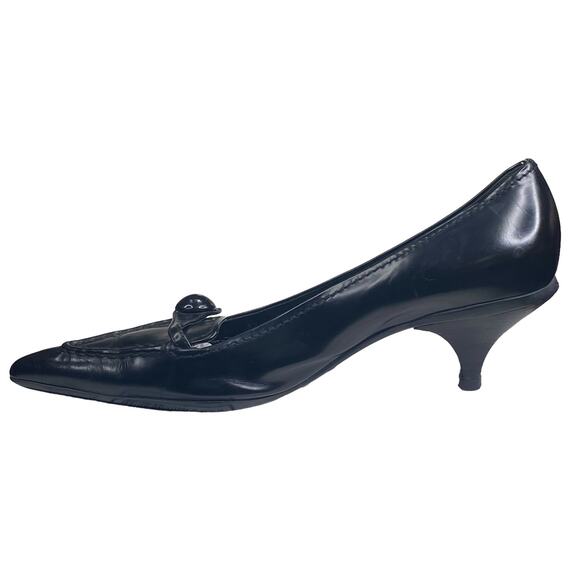 Prada Women’s Black Leather Pointed Toe Kitten Heel Size 37.5 US 7.5 - Picture 2 of 14
